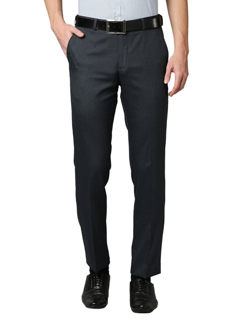 Park Avenue Grey Regular Fit Self Pattern Flat front trousers