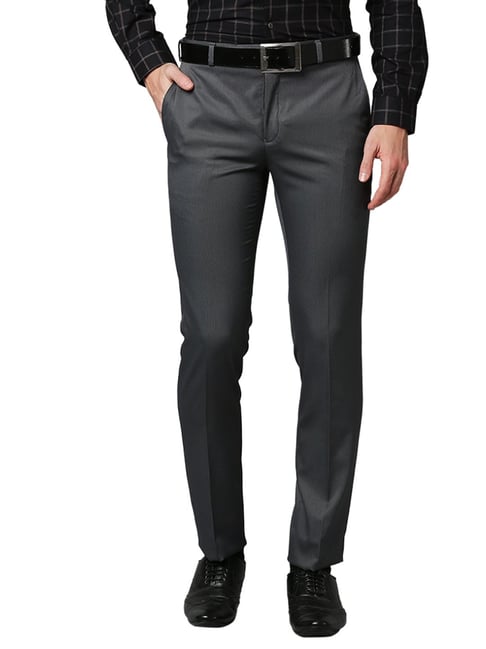 Raymond Grey Slim Fit Self Pattern Flat front trousers