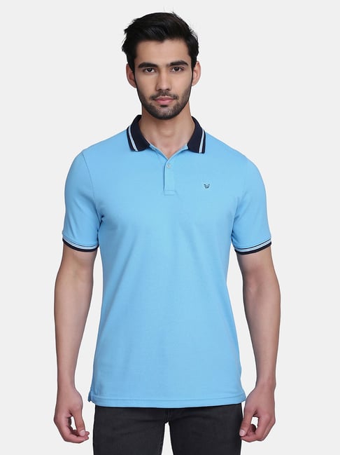 Blackberrys Sky Blue Solid Short Sleeves Polo T-Shirt