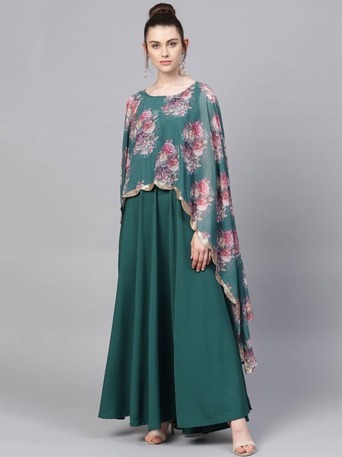 Ahalyaa Green Printed Maxi Dress