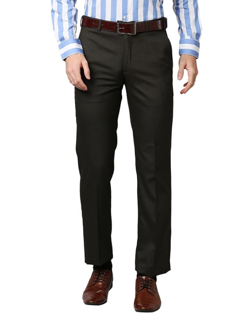 Park Avenue Black Regular Fit Self Pattern Flat front trousers