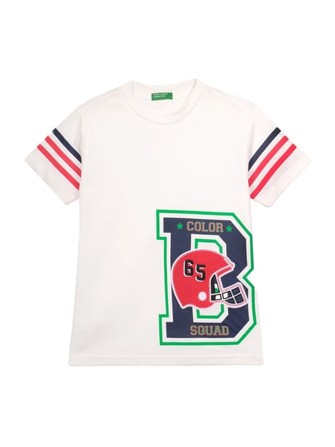 United Colors of Benetton Kids Off White Cotton Printed T-Shirt