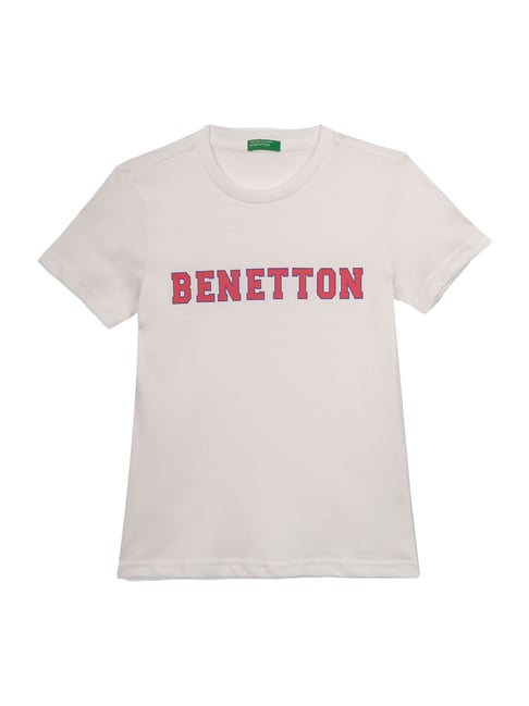 United Colors of Benetton Kids Off White Logo Print T-Shirt