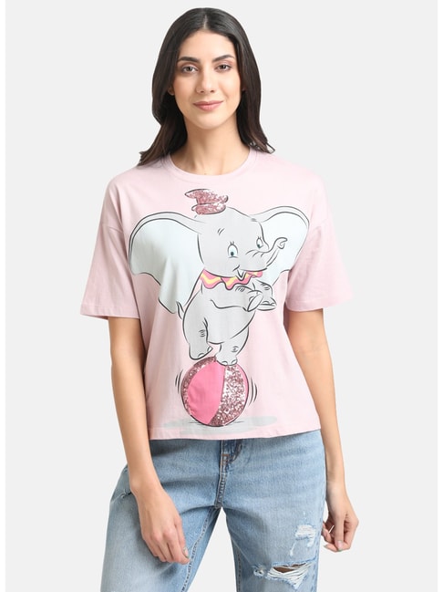 Kazo Pink Printed Crew T-Shirt Price in India