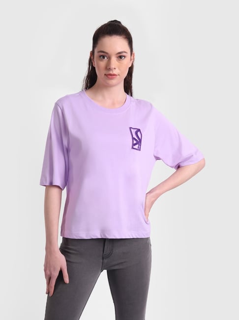 United Colors of Benetton Lilac Half Sleeves T-Shirt Price in India