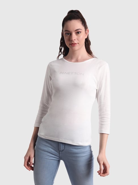 United Colors of Benetton Off White Embellished Top