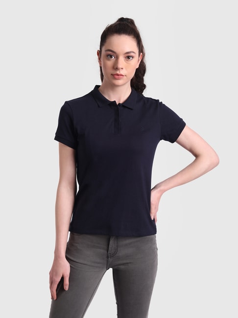 United Colors of Benetton Navy Short Sleeve Polo T-Shirt Price in India