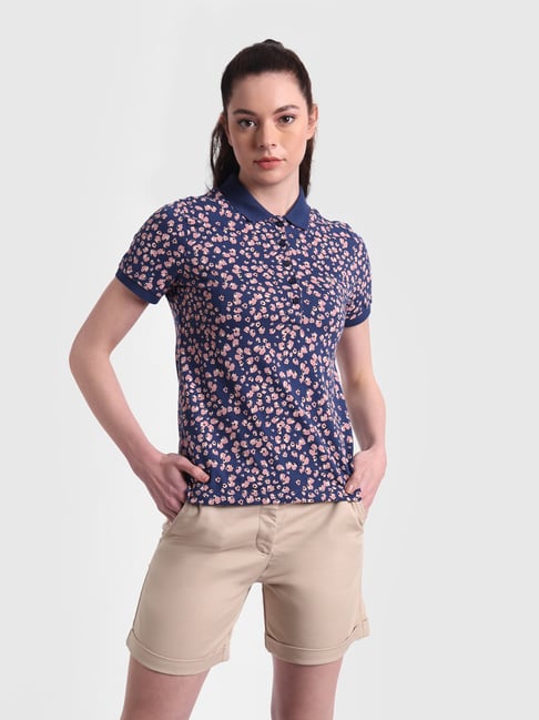 United Colors of Benetton Navy Printed Polo T-Shirt