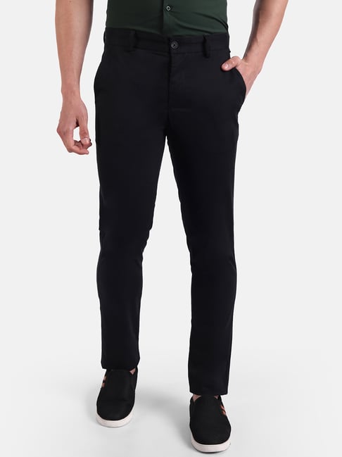 United Colors of Benetton Black Slim Fit Flat Front Trousers