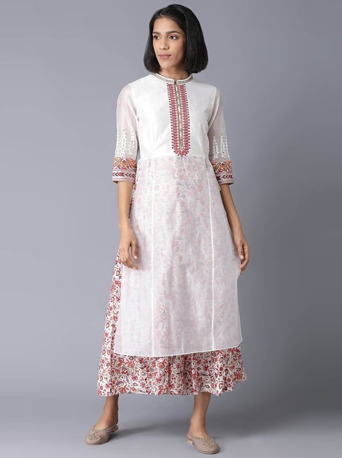 Wishful by W White Embroidered A-Line Dress Price in India