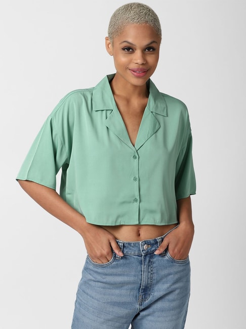 Forever 21 Green Regular Fit Crop Shirt Price in India