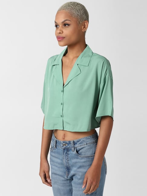 button front crop top forever 21