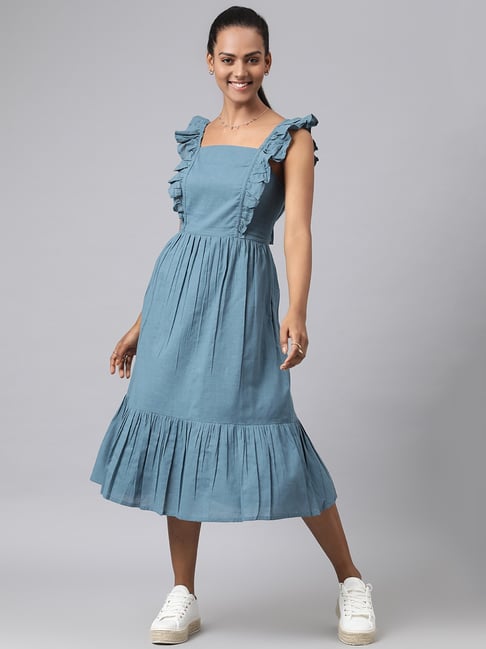 Fabindia Teal Cotton Dress-image-30