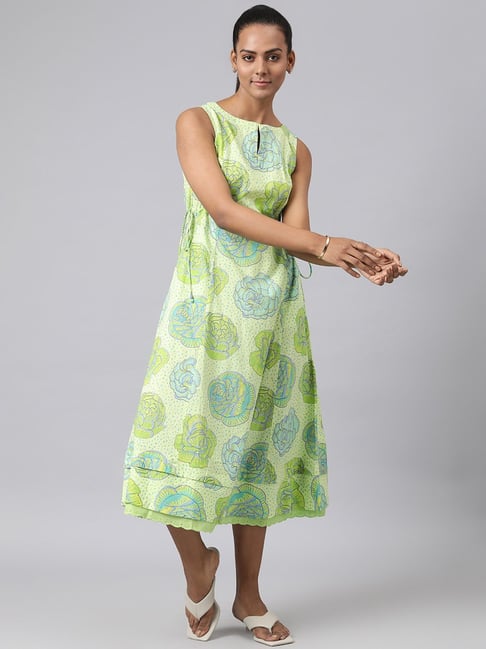 Fabindia Green Cotton Printed Dress Price in India