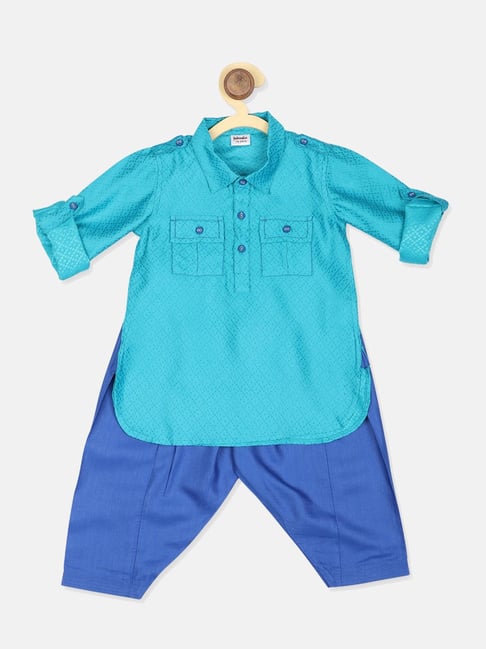 Fabindia Kids Blue Printed Kurta with Dhotis