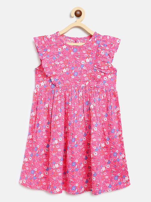 Buy Campana Kids Pink Blue Floral Print Dress for Girls Clothing