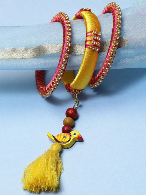 Yellow and pink bangles on sale set