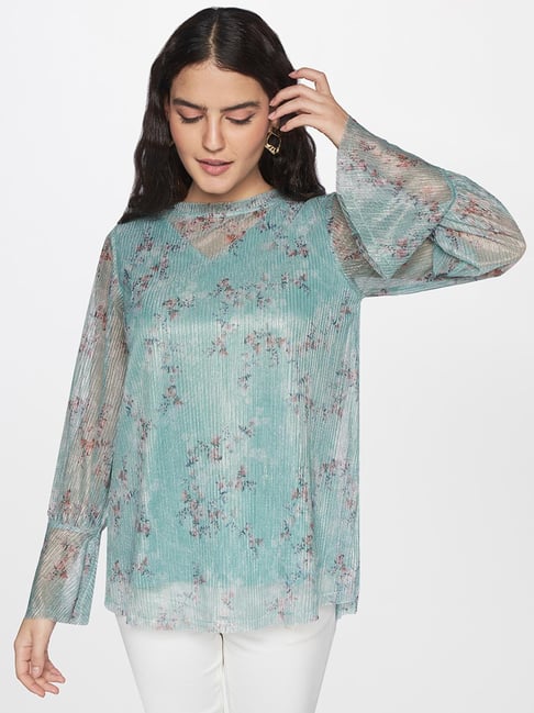 And Green Floral Print Top Price in India