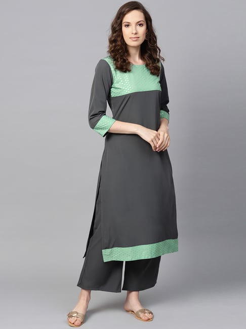 Ziyaa Grey Printed Straight Kurta