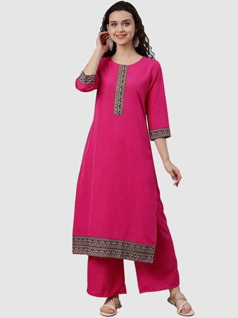 Ziyaa Pink Printed Straight Kurta