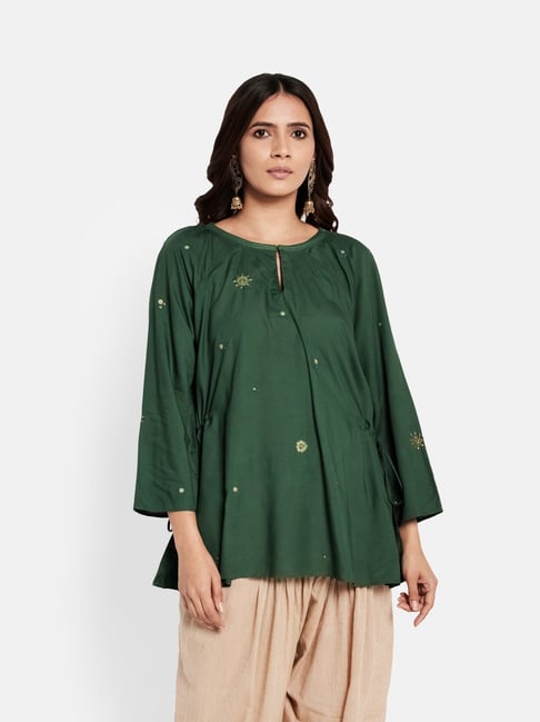 Fabindia Green Embroidered Tunic