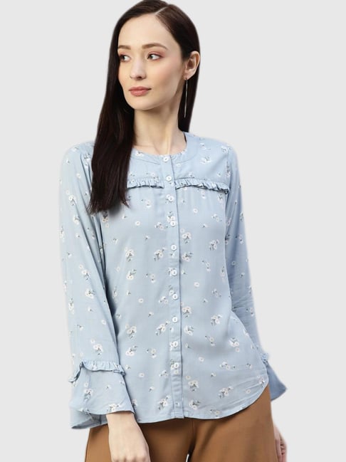 Ayaany Blue Floral Print Shirt Price in India