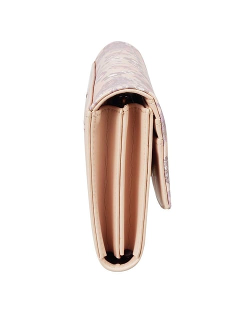 Buy Mochi Beige Purple Floral Bi-Fold wallet for Women Online At