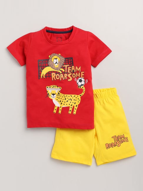 Lazy Shark Kids Red Printed T-Shirt & Shorts