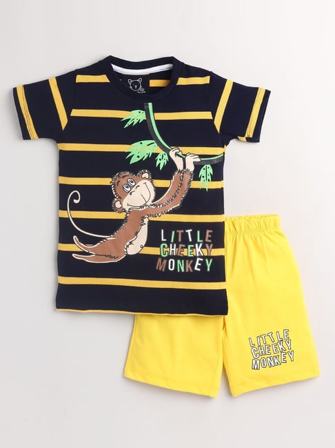 Lazy Shark Kids Brown Printed T-Shirt & Shorts