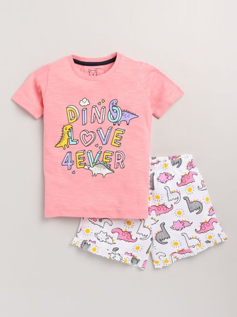 Lazy Shark Kids Pink Printed T-Shirt & Shorts