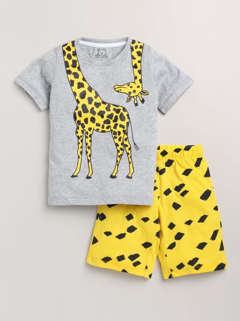 Lazy Shark Kids Grey Printed T-Shirt & Shorts