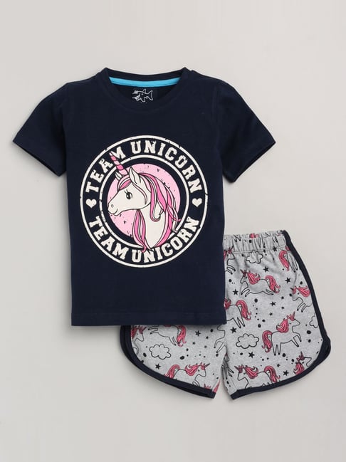 Lazy Shark Kids Blue Printed T-Shirt & Shorts