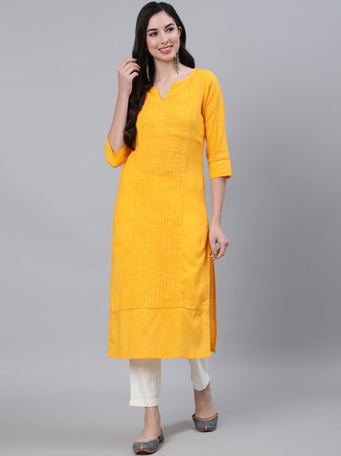Buy Jaipur Kurti Straight Yarn Dyed Kurta with Hand Embroidery At Front  Placket online