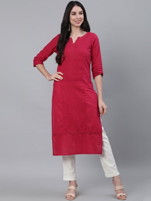 Jaipur Kurti Fuchsia Embellished Straight Kurta Price in India