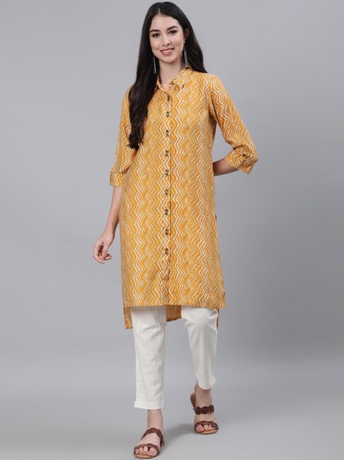 Yellow Sleeveless A-line Kurta With Pants Co-ord Set - Jaipur Kurti