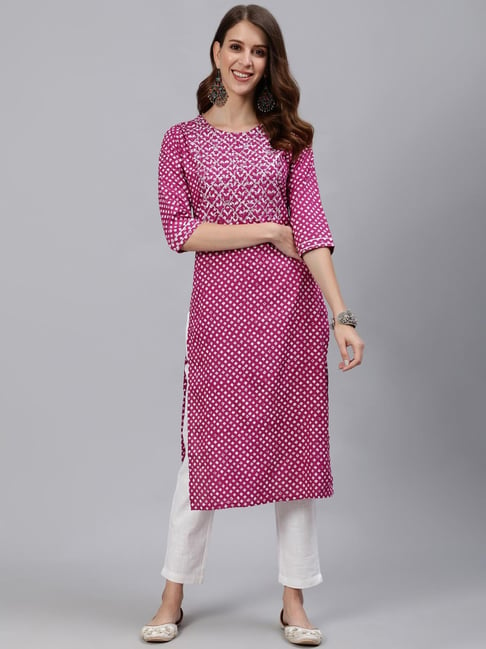 Jaipur Kurti Magenta Embellished Straight Kurta Price in India