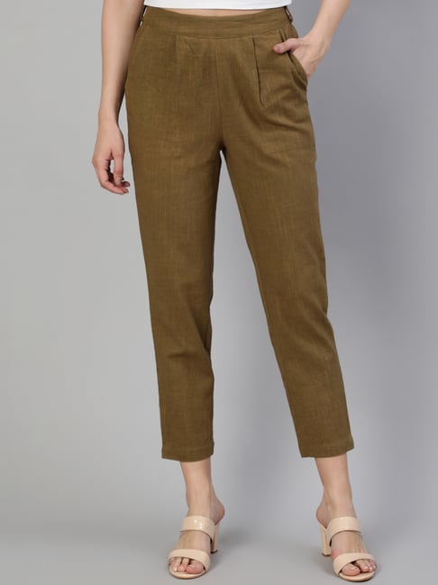 Buy Jaipur Kurti Green Straight Fit Pleated Trousers for Women's Online @  Tata CLiQ