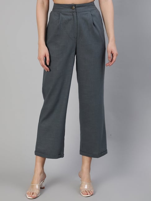 Jaipur Kurti Grey Straight Fit Pleated Pants-picture-13