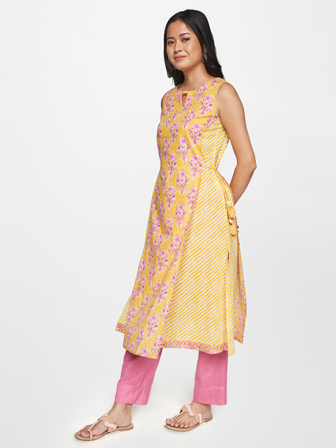Buy Global Desi Yellow Pink Printed Kurta for Women Online