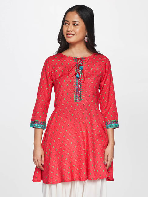 Global Desi Red Printed Tunic