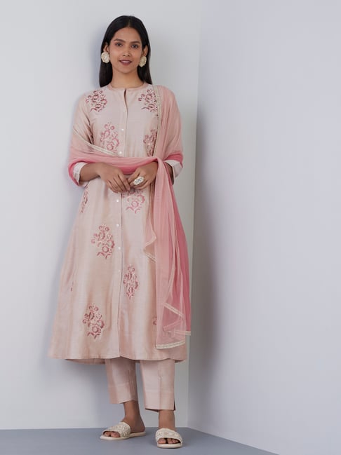 Vark by Westside Beige Fit-And-Flare Kurta and Dupatta Set Price in India