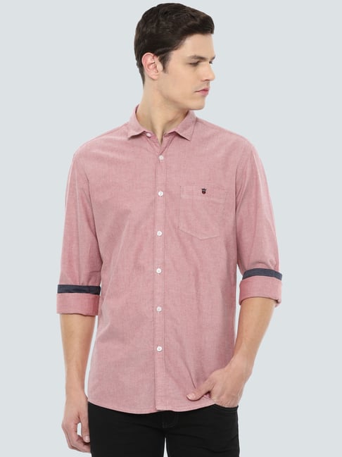 Buy Louis Philippe Pink Cotton Slim Fit Self Pattern Shirt for