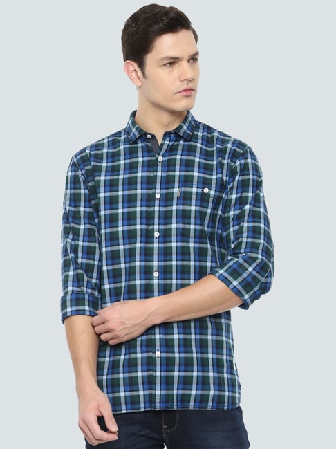 Buy Louis Philippe Blue Cotton Slim Fit Checks Shirts for Mens