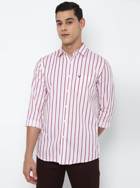 Allen Solly White Cotton Slim Fit Striped Shirt