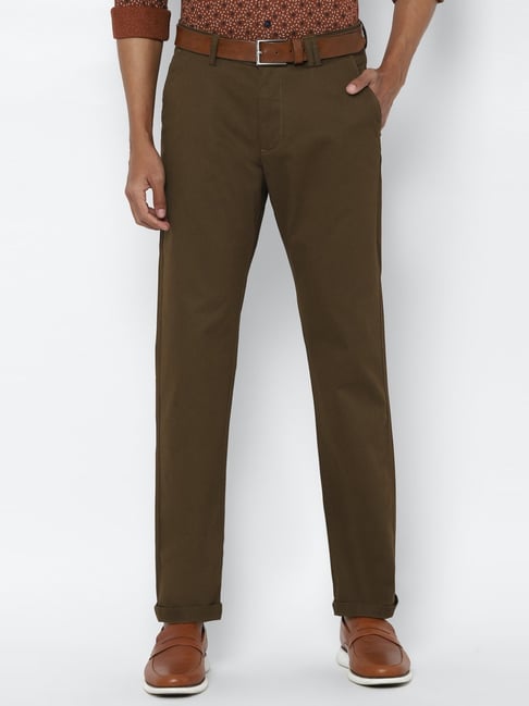 Allen Solly Brown Cotton Regular Fit Self Pattern Chinos