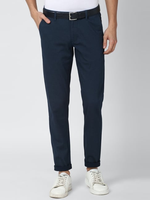 Van Heusen Navy Cotton Slim Fit Self Pattern Chinos