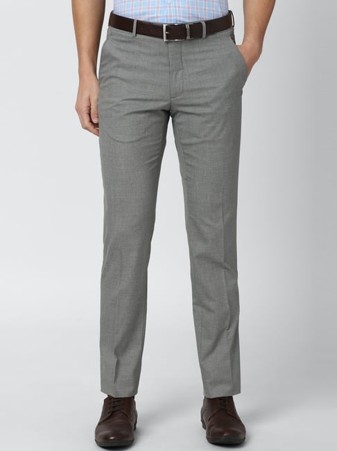 Van Heusen Grey Slim Fit Self Pattern Flat front trousers