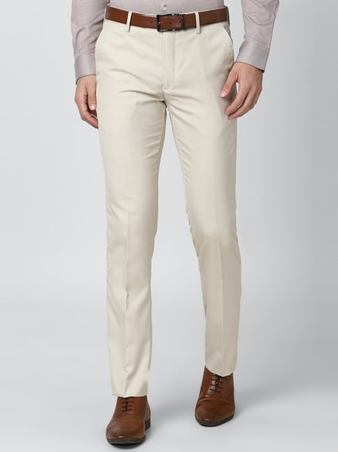 Van Heusen Beige Slim Fit Self Pattern Flat front trousers