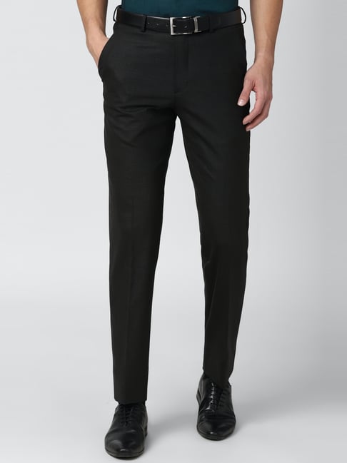 Van Heusen Black Regular Fit Self Pattern Flat front trousers