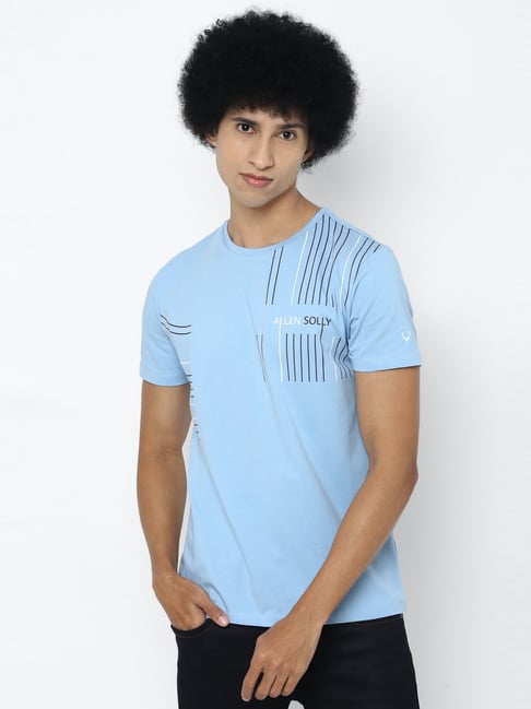 Allen Solly Blue Cotton Slim Fit Printed T-Shirt